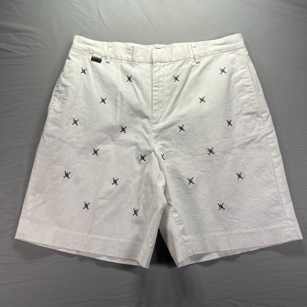 Lauren Ralph Lauren Shorts Women 12 Chino White All Over Print Crest Golf Tennis